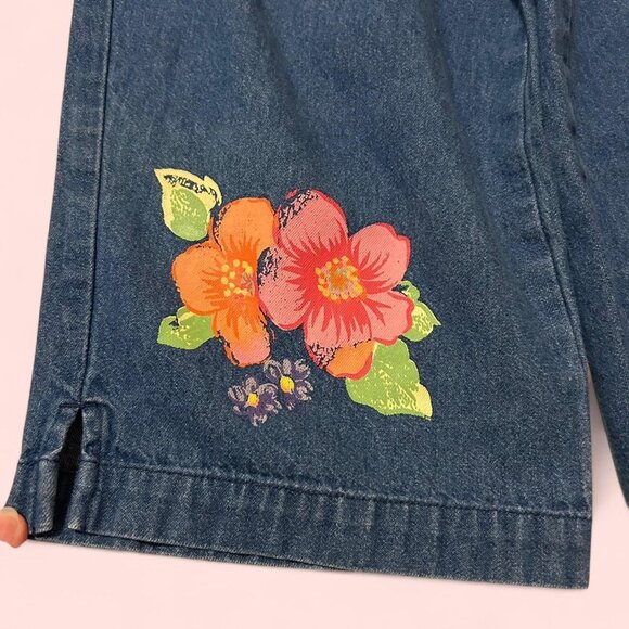 Erika Collection Capris Size Small 100% Beachy Hawaii Floral Denim - Picture 4 of 8